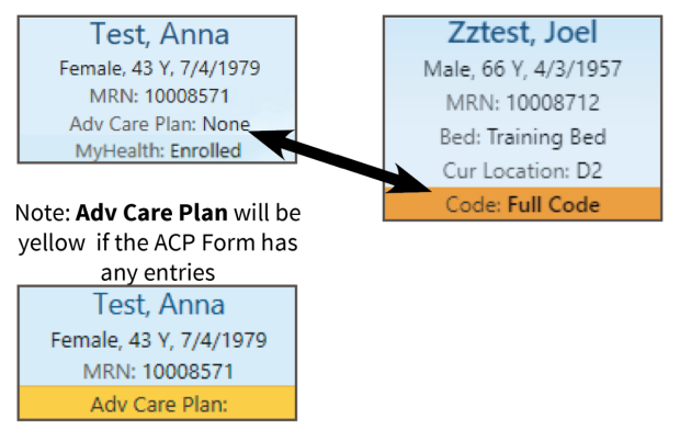 Epic storyboard with an outpatient encounter with patient Anna Test on the left and inpatient encounter with patient Joel Zztest on the right.